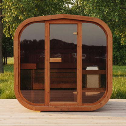 Premium 4-Person Outdoor Scandinavian Thermo-Wood Cube Sauna Kit With LED Lighting (SAK25470)
