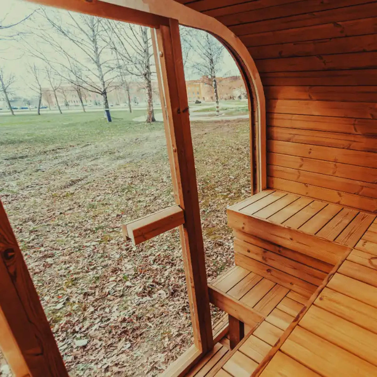 Premium 4-Person Outdoor Scandinavian Thermo-Wood Cube Sauna Kit With LED Lighting (SAK25470)