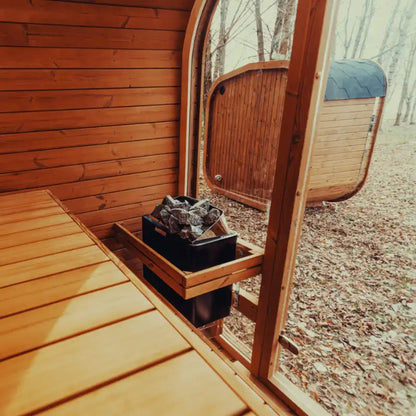 Premium 4-Person Outdoor Scandinavian Thermo-Wood Cube Sauna Kit With LED Lighting (SAK25470)