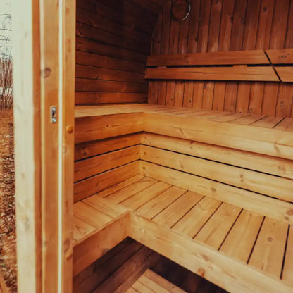 Premium 4-Person Outdoor Scandinavian Thermo-Wood Cube Sauna Kit With LED Lighting (SAK25470)