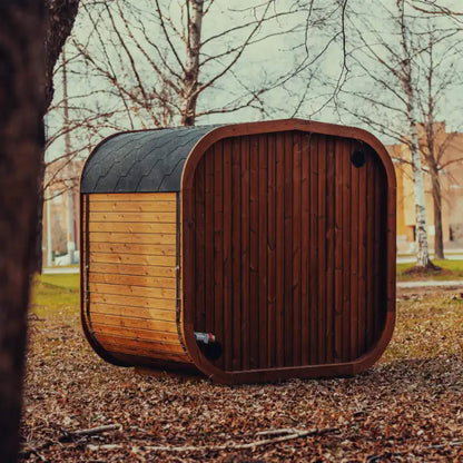 Premium 4-Person Outdoor Scandinavian Thermo-Wood Cube Sauna Kit With LED Lighting (SAK25470)