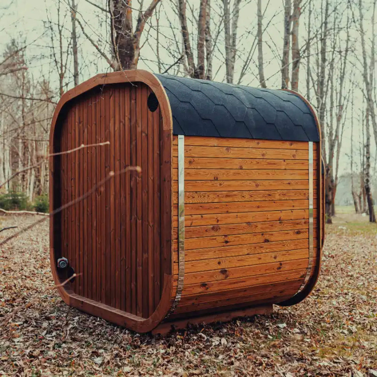 Premium 4-Person Outdoor Scandinavian Thermo-Wood Cube Sauna Kit With LED Lighting (SAK25470)