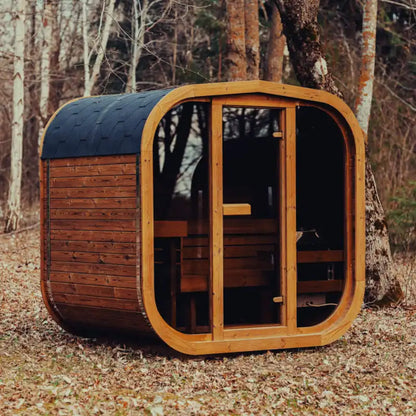Premium 4-Person Outdoor Scandinavian Thermo-Wood Cube Sauna Kit With LED Lighting (SAK25470)