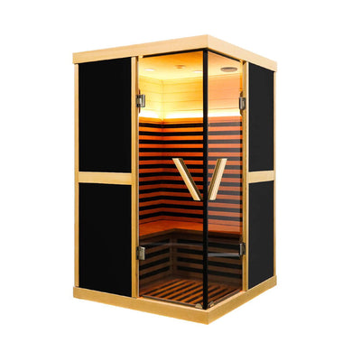 Helix Premium Large 2-Person V-Shaped FAR Infrared Sauna Room With Double Glass Doors, 1980W (SAK96413)
