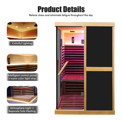 Helix Premium Large 2-Person V-Shaped FAR Infrared Sauna Room With Double Glass Doors, 1980W (SAK96413)