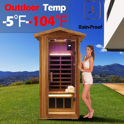 Xyra Premium 1-Person Outdoor Red Cedar Infrared Sauna With Low EMF, Chromotherapy And Bluetooth (SAK32783)