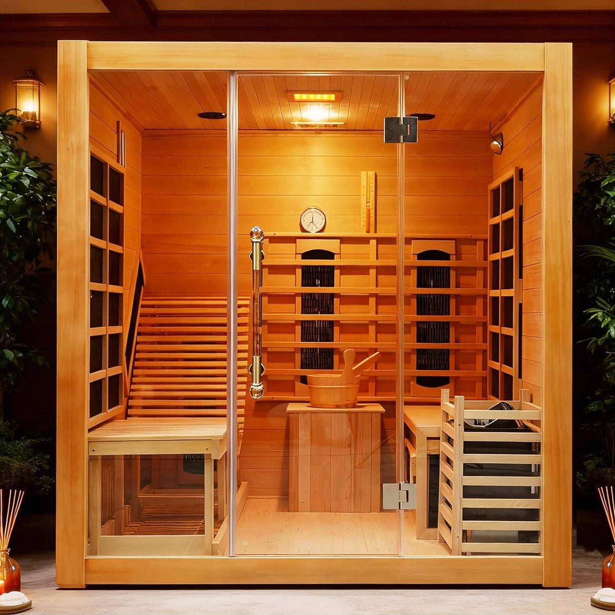 Rövia Oasis 3-Person Indoor Hybrid Sauna Room with Dual-Heating System
