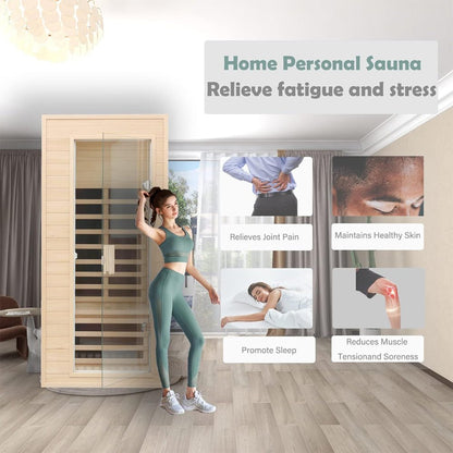 Elara Premium 1-Person Indoor Low EMF FAR Infrared Heat Hemlock Wood Personal Home Spa Sauna, 1200W (SAK27463)