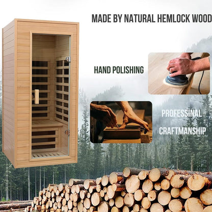 Elara Premium 1-Person Indoor Low EMF FAR Infrared Heat Hemlock Wood Personal Home Spa Sauna, 1200W (SAK27463)