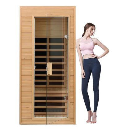 Elara Premium 1-Person Indoor Low EMF FAR Infrared Heat Hemlock Wood Personal Home Spa Sauna, 1200W (SAK27463)