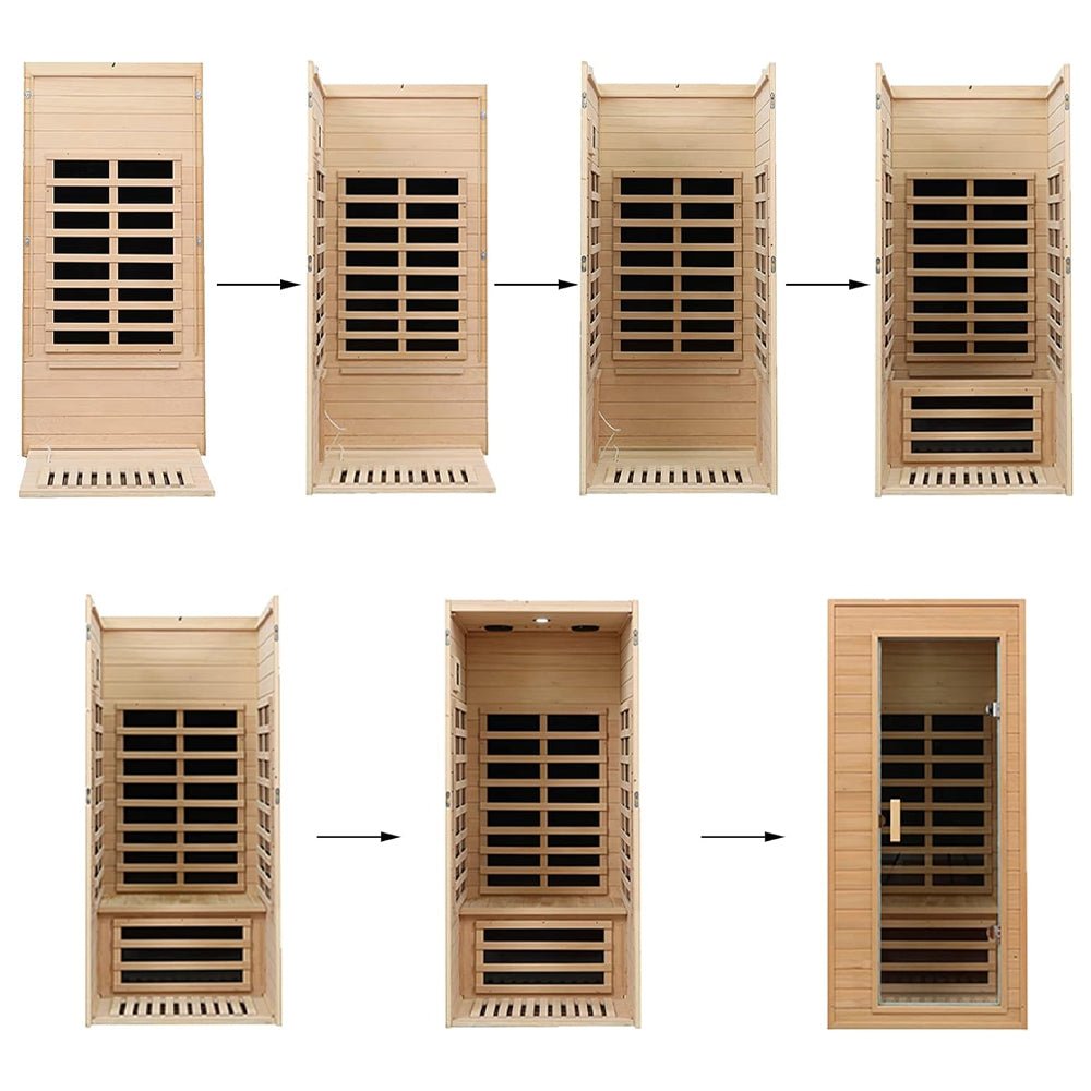 Elara Premium 1-Person Indoor Low EMF FAR Infrared Heat Hemlock Wood Personal Home Spa Sauna, 1200W (SAK27463)