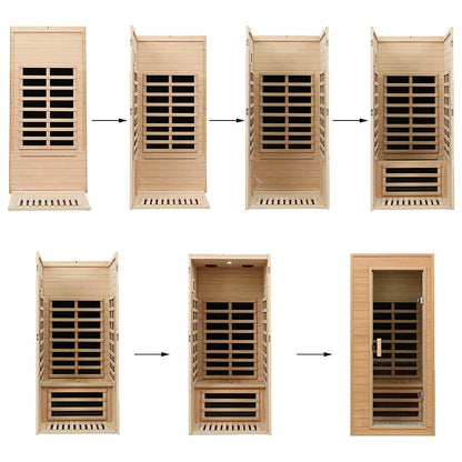 Elara Premium 1-Person Indoor Low EMF FAR Infrared Heat Hemlock Wood Personal Home Spa Sauna, 1200W (SAK27463)