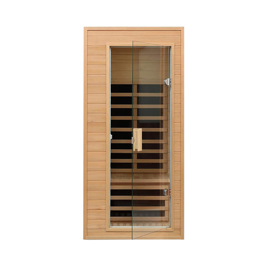Elara Premium 1-Person Indoor Low EMF FAR Infrared Heat Hemlock Wood Personal Home Spa Sauna, 1200W (SAK27463)