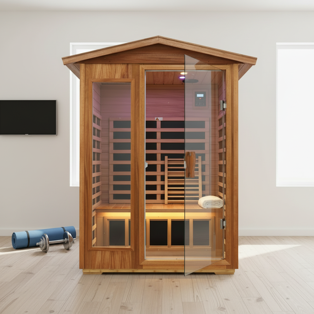 Ignis 2-Person Ultra-Low EMF Mahogany Outdoor Infrared Sauna With Bluetooth Speakers (SAK43021)