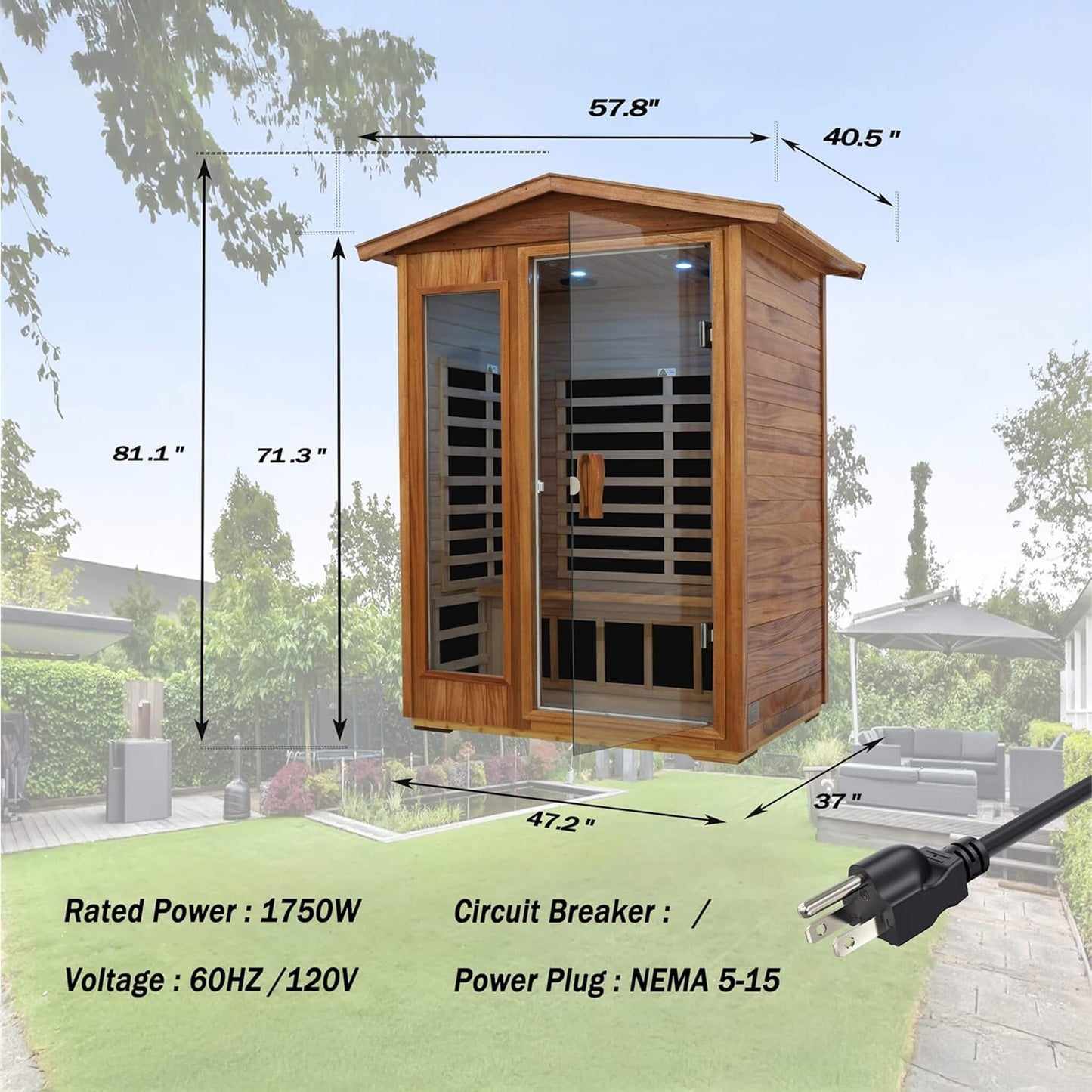Ignis 2-Person Ultra-Low EMF Mahogany Outdoor Infrared Sauna With Bluetooth Speakers (SAK43021)