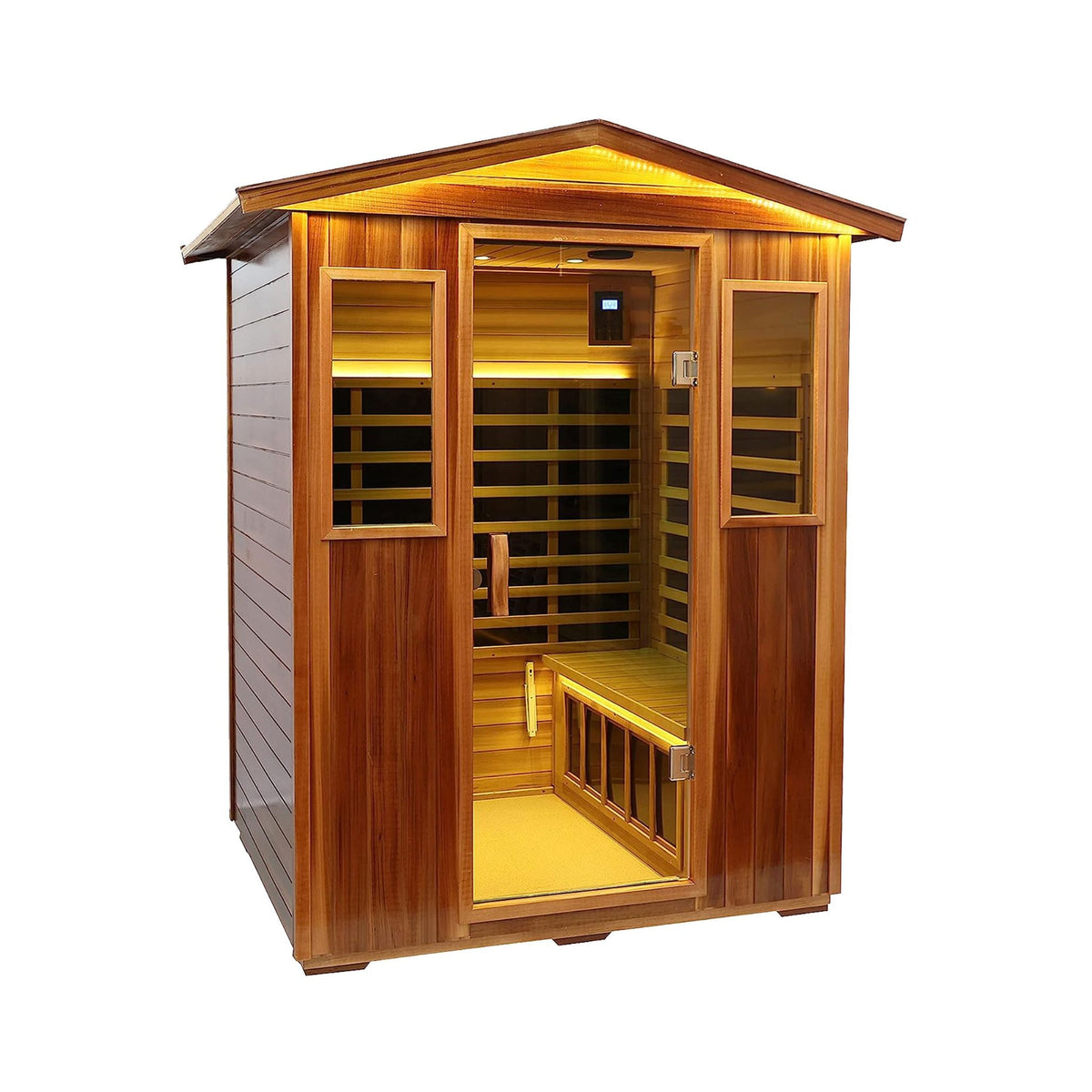4-Person Outdoor Infrared Hemlock Sauna With Tempered Glass Door