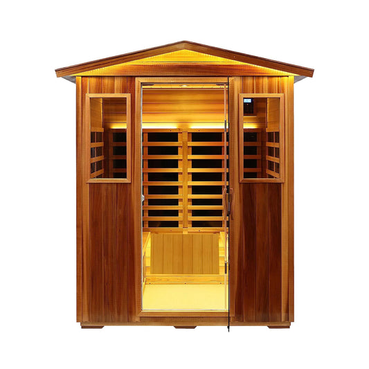 4-Person Outdoor Infrared Hemlock Sauna With Tempered Glass Door