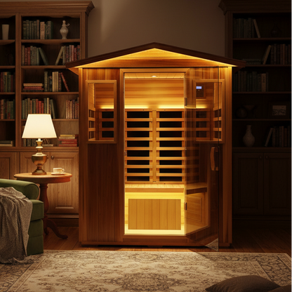4-Person Outdoor Infrared Hemlock Sauna With Tempered Glass Door