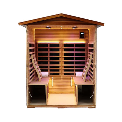 4-Person Outdoor Infrared Hemlock Sauna With Tempered Glass Door