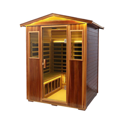 4-Person Outdoor Infrared Hemlock Sauna With Tempered Glass Door