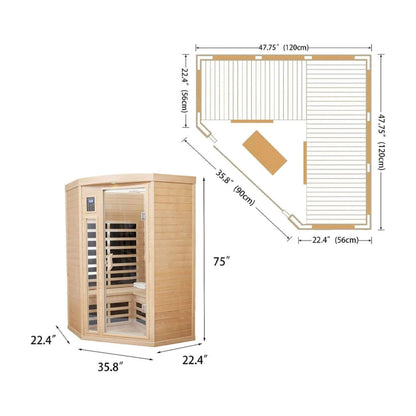 Laurent Premium 2-Person 1600W Corner Space Infrared Wooden Sauna Room With Bluetooth Speakers (SAK81524)