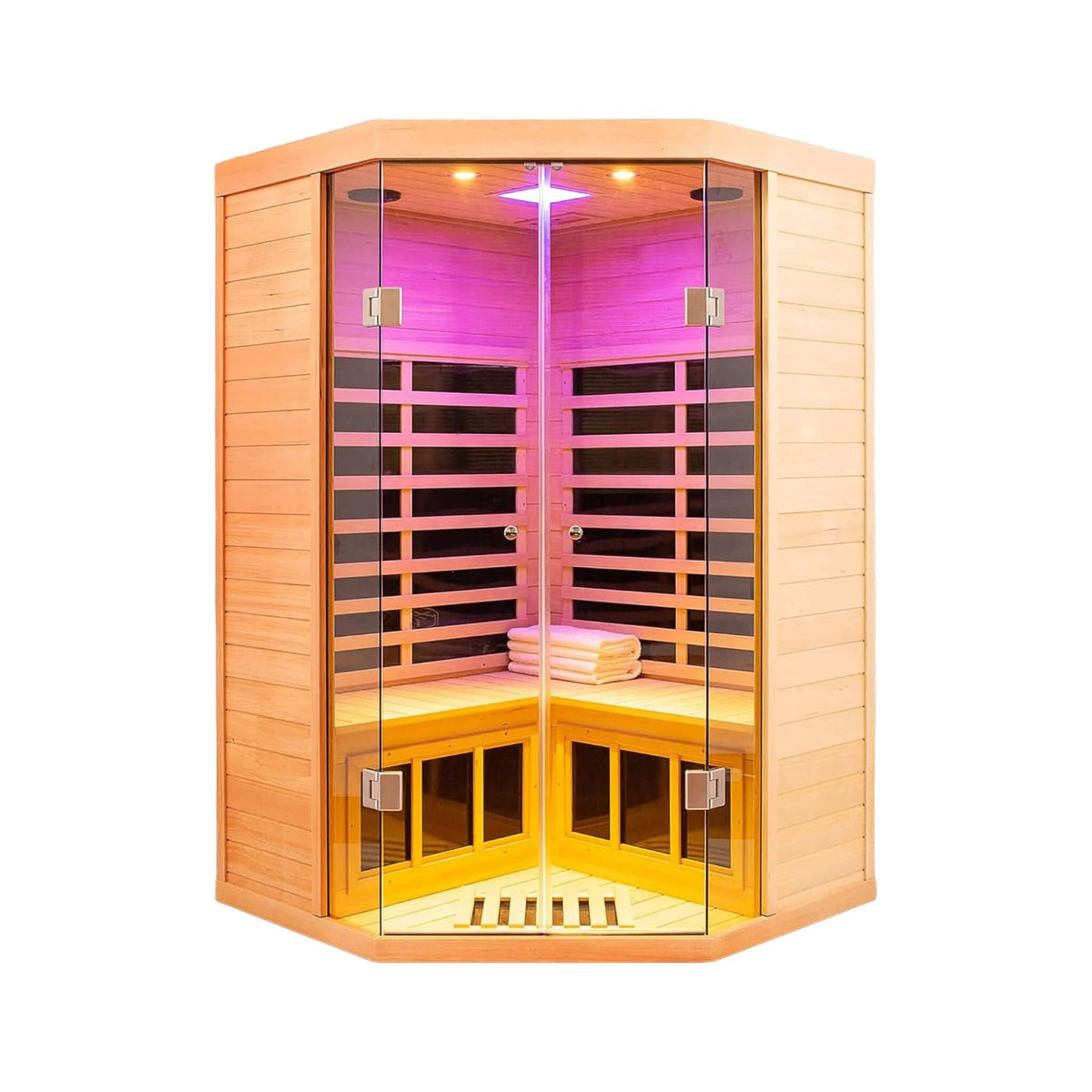 Laurent Premium 2-Person 1600W Corner Space Infrared Wooden Sauna Room With Bluetooth Speakers (SAK81524)