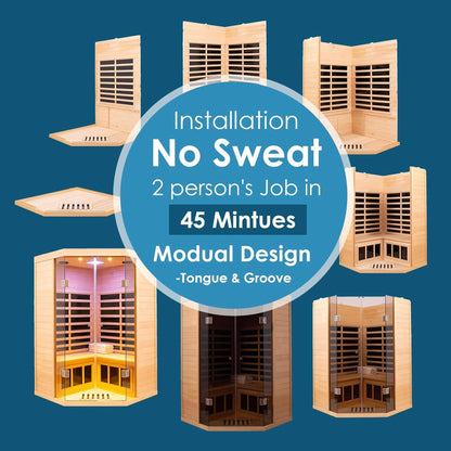 Laurent Premium 2-Person 1600W Corner Space Infrared Wooden Sauna Room With Bluetooth Speakers (SAK81524)