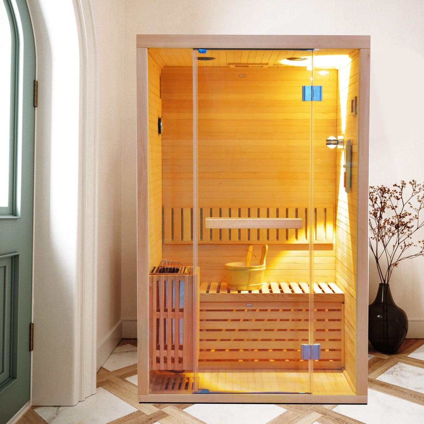 Alpine Premium 2-Person 3KW Hemlock Wood Sauna With LED Wall Light (SAK28471)
